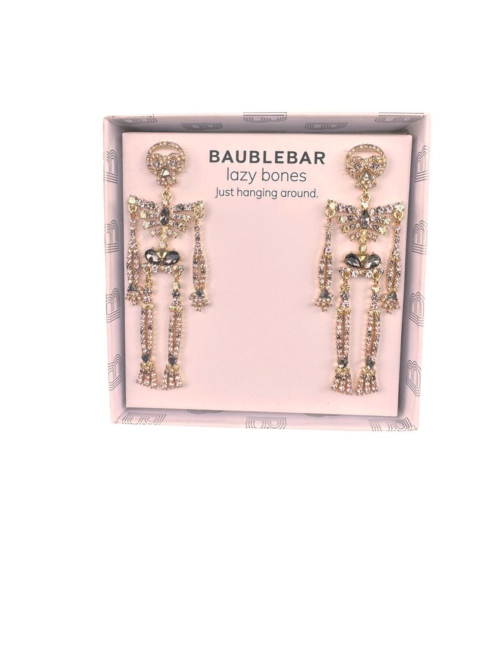 BaubleBar Lazy Bones Gold Crystal Skeleton Drop Earrings